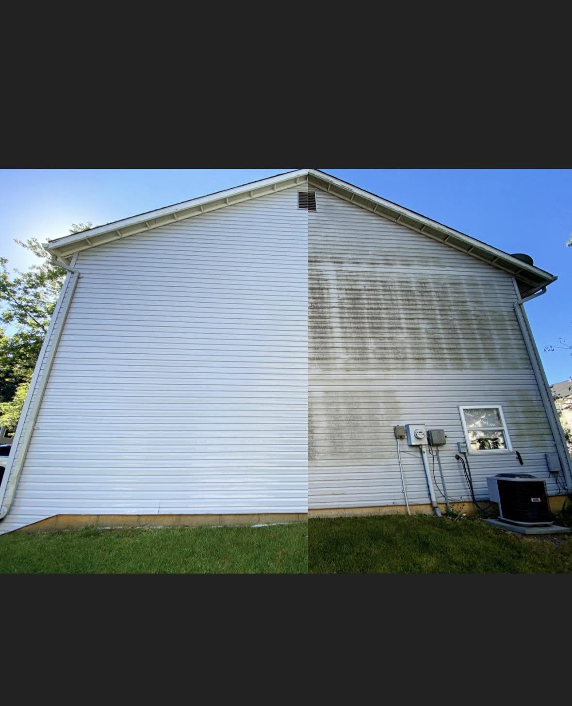 Dirty vinyl siding before soft washing